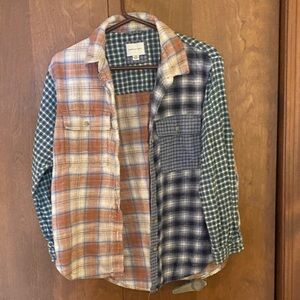American Eagle Outfitters Plaid Patchwork Button-Down Shirt